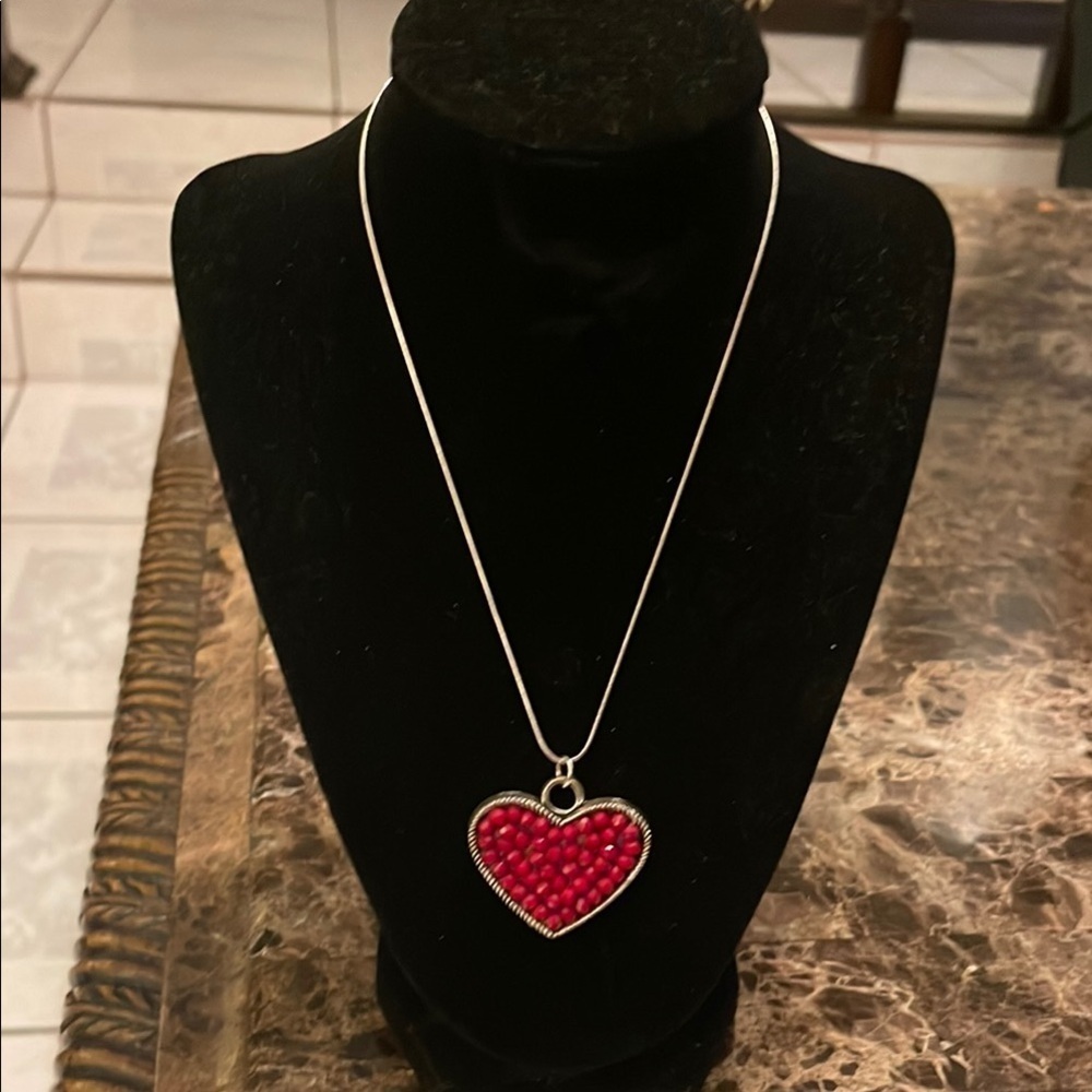 Heart Pendant Necklace - Red